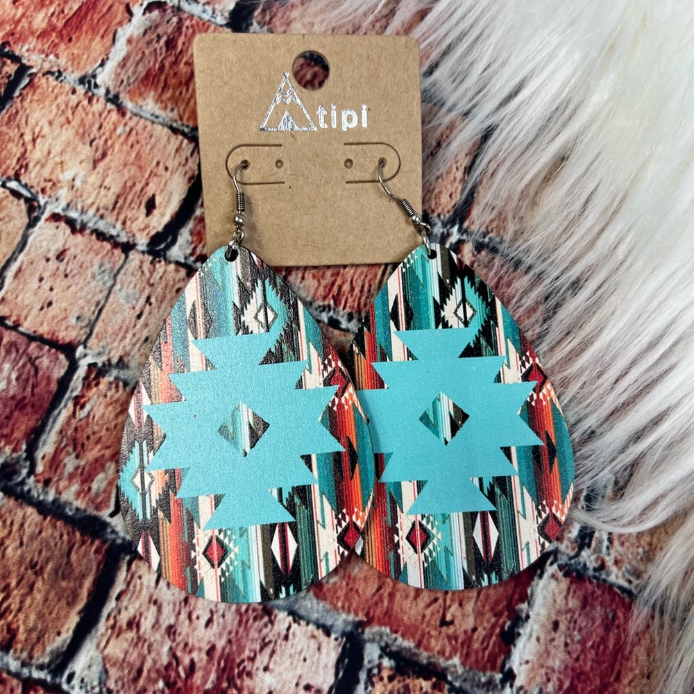 TURQUOISE SERAPE TEARDROP EARRINGS
